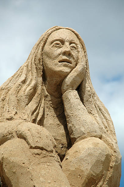 슬프다 모래 여자 스톡 사진