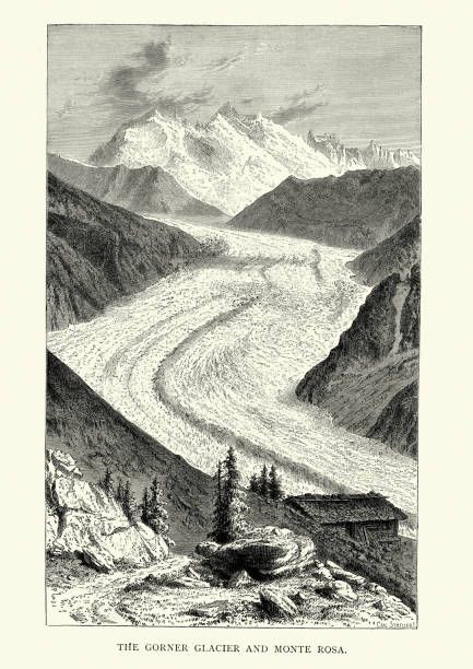 ilustrações, clipart, desenhos animados e ícones de glaciar gorner e monte rosa, valais, suíça do século xix - glacier mountain ice european alps