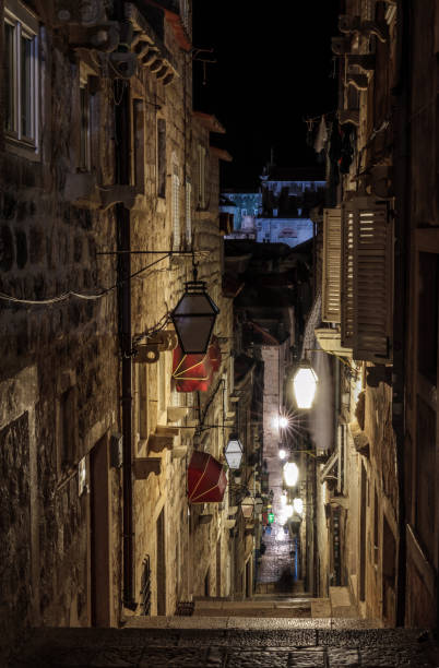 istock Dubrovnik alley at night 1065475362