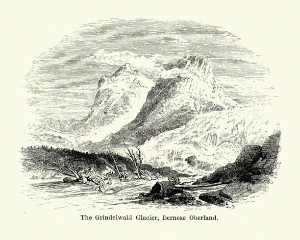 ilustrações, clipart, desenhos animados e ícones de glaciar de grindelwald, bernese oberland, na suíça, do século xix - glacier mountain ice european alps