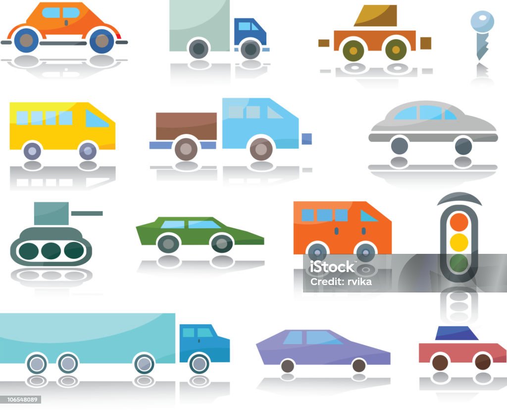 Iconos de vehículos - arte vectorial de Autobús libre de derechos