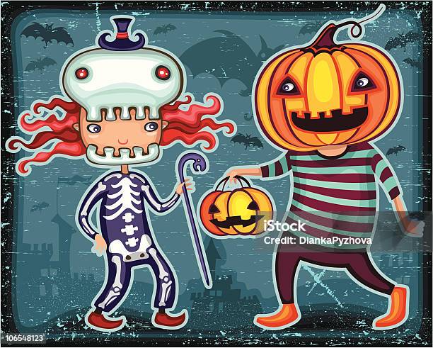 Halloween Dzieci Niegasnąca Lub Leczenia 1 - Stockowe grafiki wektorowe i więcej obrazów Chłopcy - Chłopcy, Ciemny, Cmentarz