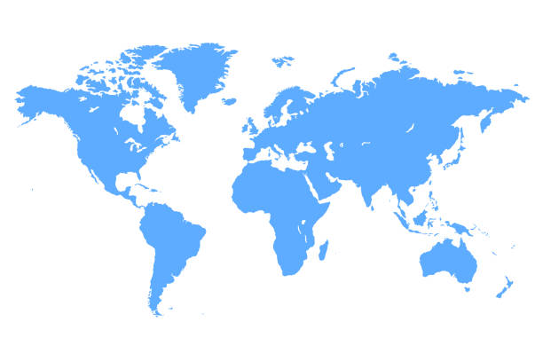 ilustraciones, imágenes clip art, dibujos animados e iconos de stock de vector mapa azul del mundo - diseño plano