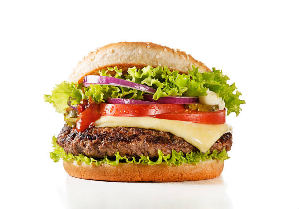 Burger with beef and cheese Homemad beefburger or burger with fresh vegetables and cheese cheeseburger stock pictures, royalty-free photos & images