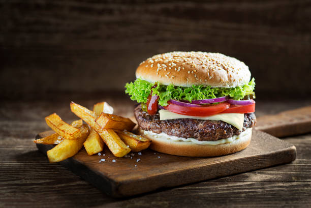 istock Meal with Burger and fried potatoes 1065484168