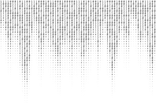 Vector texture of different size and shades of numbers 0 and 1 composing binary code falling from above