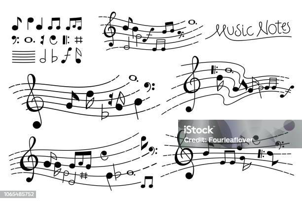 Vector Hand Drawn Music Pentagrams Stock Illustration - Download Image Now - Musical Note, Music, Cartoon