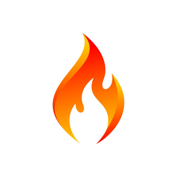 ilustraciones, imágenes clip art, dibujos animados e iconos de stock de vector icono de llama naranja - computer icon flame symbol black and white
