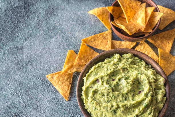 istock Guacamole in bowl with tortilla chips 1065486356