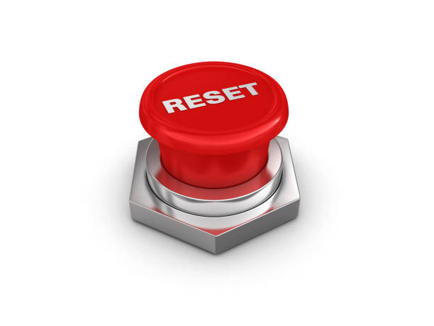 pulsante reset - rendering 3d - push button off foto e immagini stock