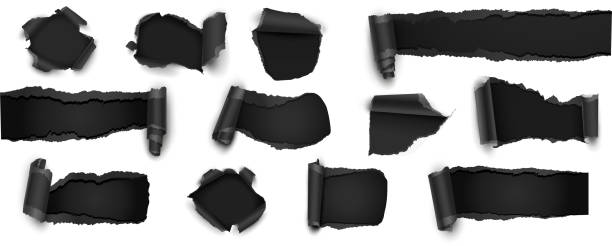 Collection of Torn Black Paper Isolated on White. Vector Illustration Collection of Torn Black Paper Isolated on White, Sale, Discount. Vector Illustration black torn stock illustrations