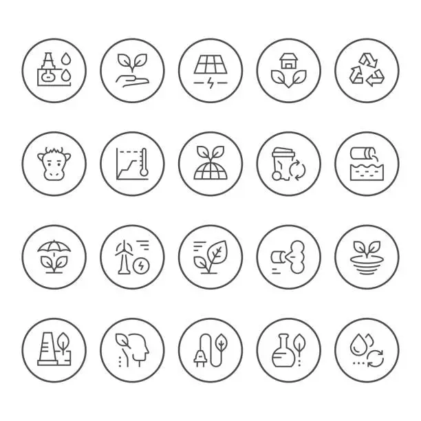 Vector illustration of Set round line icons of ecology