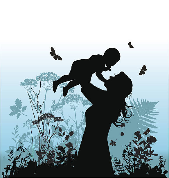 Happy family - women and her child. vector art illustration
