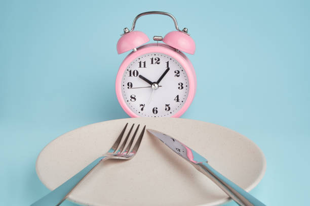 istock Alarm clock and plate with cutlery. 1065494816