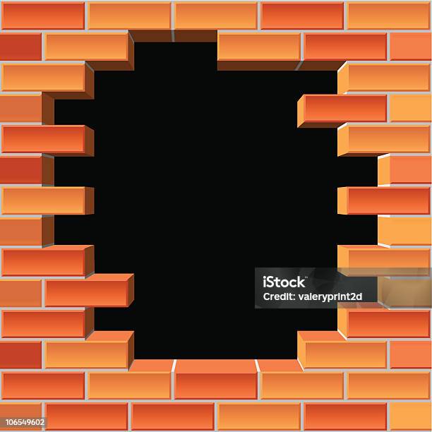 Buco Nel Muro Di Mattoni - Immagini vettoriali stock e altre immagini di Mattone - Mattone, A forma di blocco, Arancione