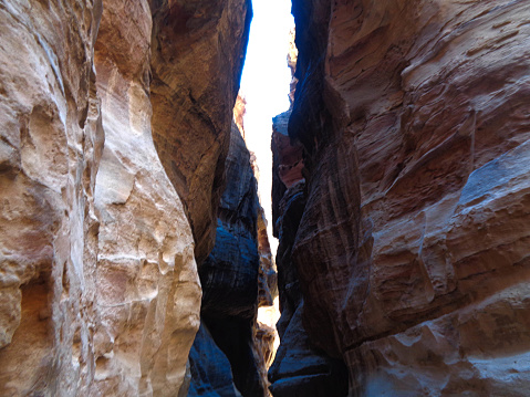 a canyon in the dessert of Jordan blue sky