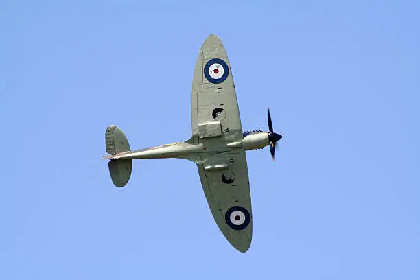 RAF Spitfire flyby on a clear blue sky