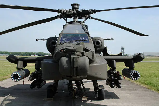 Fully armed army AH-64 Apache Longbow attack helicopter.