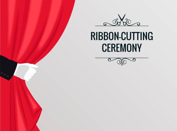 istock Grand opening poster with white glove and red curtains. 1065518876