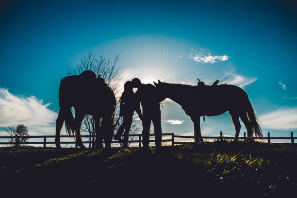 istock Couple on horse farm 1065523890