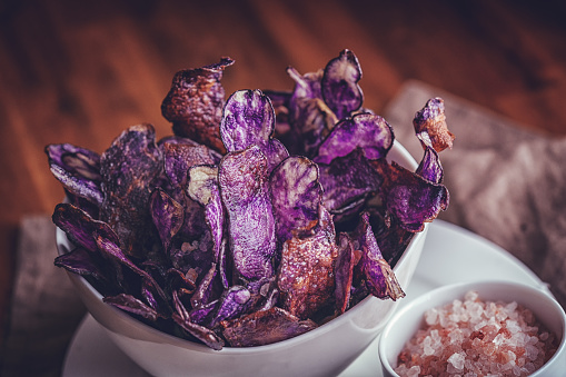 Purple Potato Chips Served as a Snack