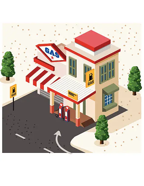 Vector illustration of Gas Station Isometric