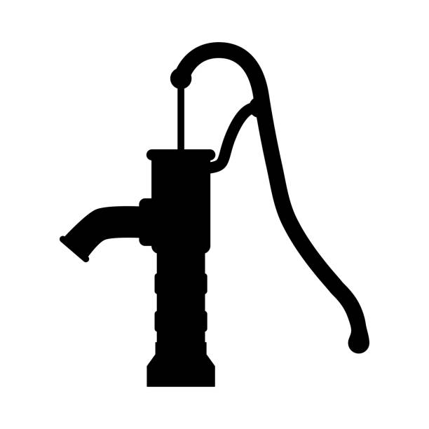 silhouette water pump design isolated on white background silhouette water pump design isolated on white background old water well drawing stock illustrations