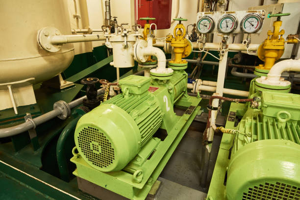 istock Panoramic view of electric motors on a merchant ship. 1065531164