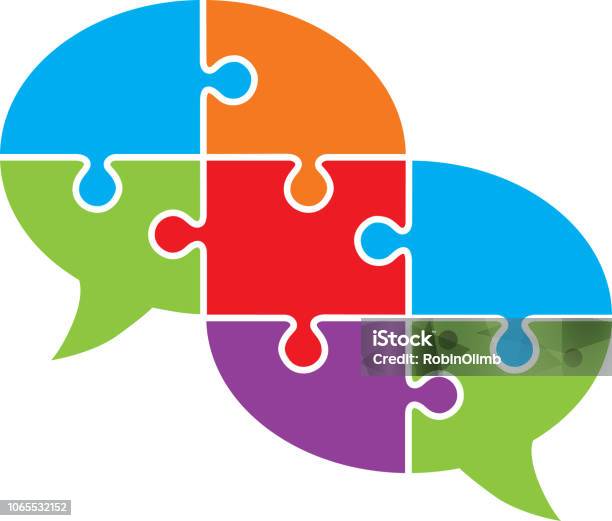 Connected Puzzle Speech Bubble Stock Illustration - Download Image Now - Jigsaw Piece, Strategy, Discussion