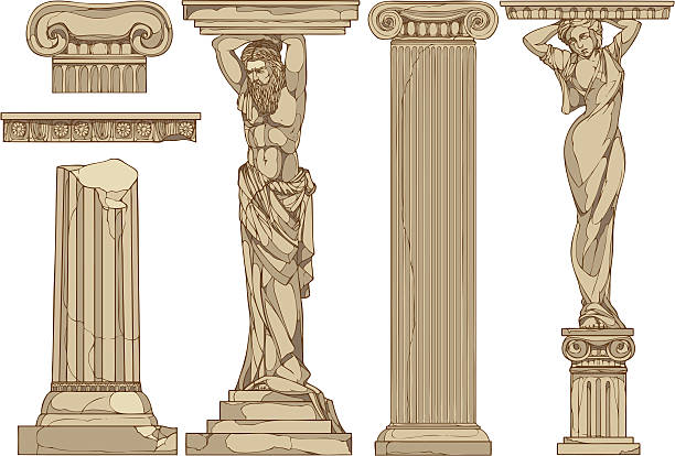 caryatids - antiquities acropolis athens greece greece stock illustrations