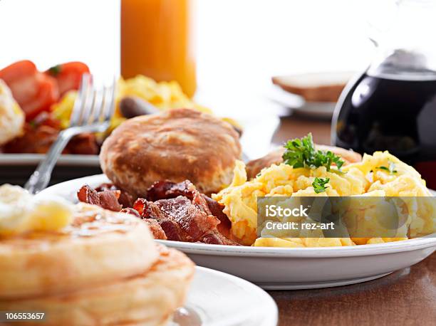 Huge Breakfast Stock Photo - Download Image Now - Breakfast, Plate, American Culture