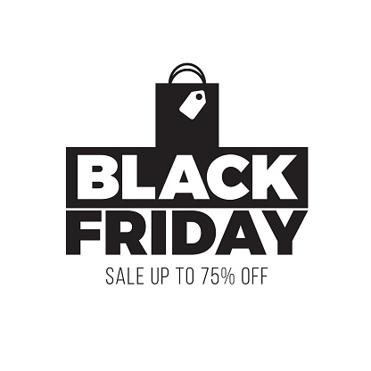 Black and White Black Friday Sale Vector Illustration with Shopping Bag
