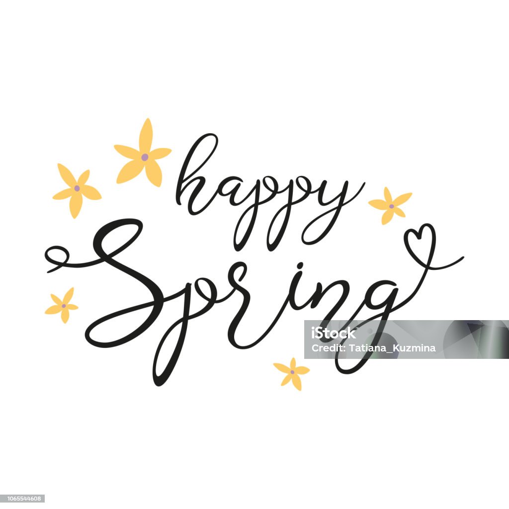 Happy Spring Art Script Typography Quote Spring Vector Text Happy Spring Decorated Hand Drawn ...