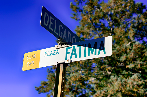 Fatima and Delgado Street signpost in Santa Fe, NM, USA