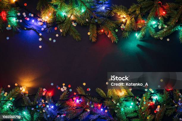 Merry Christmas And Happy New Year Background Stock Photo - Download Image Now - Christmas Lights, Backgrounds, Christmas