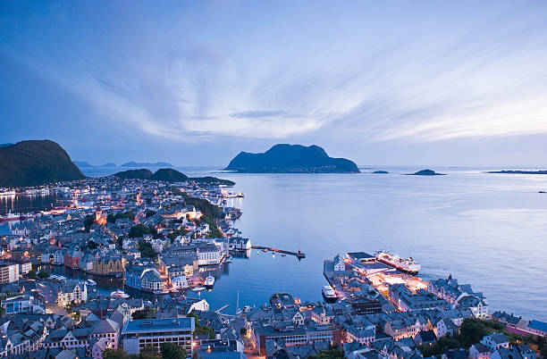 istock Bird's eye coastal city view with blue sunset sky 106556156