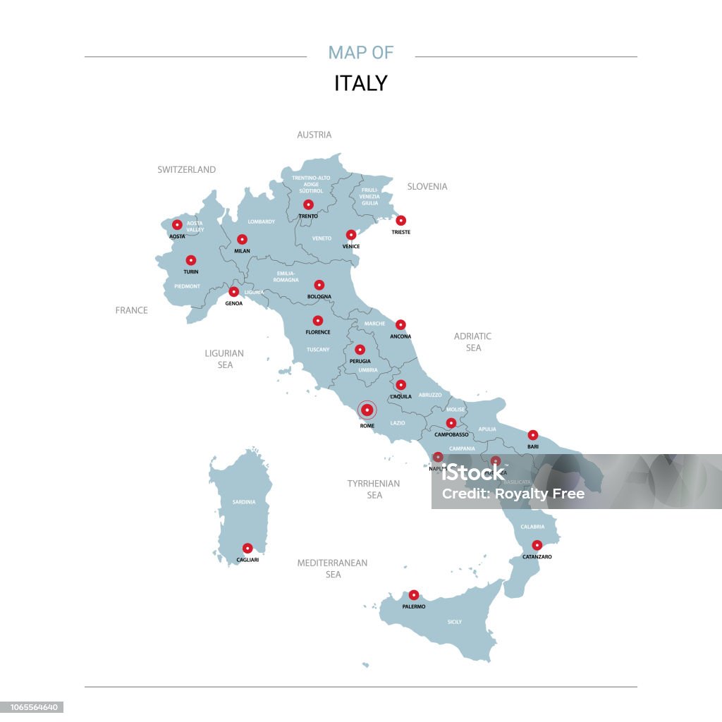 Italie Carte vecteur avec goupille rouge. - clipart vectoriel de Italie libre de droits