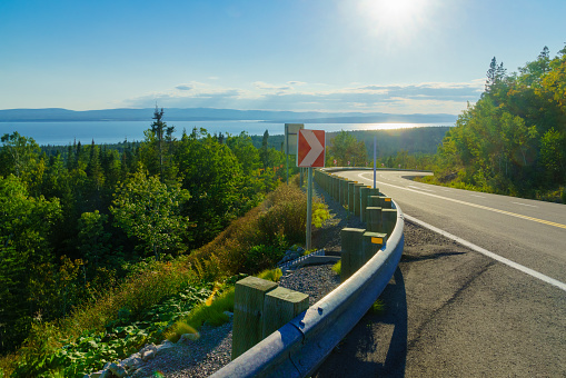 Road and landscape in Forillon National Park, Gaspe Peninsula, Quebec, Canada