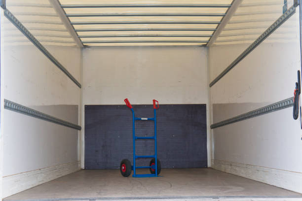 interior of a truck with a hand truck