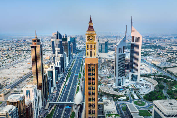 istock Modern Dubai Skyscrapers in Sheikh Zayed Road at dusk 1065578976