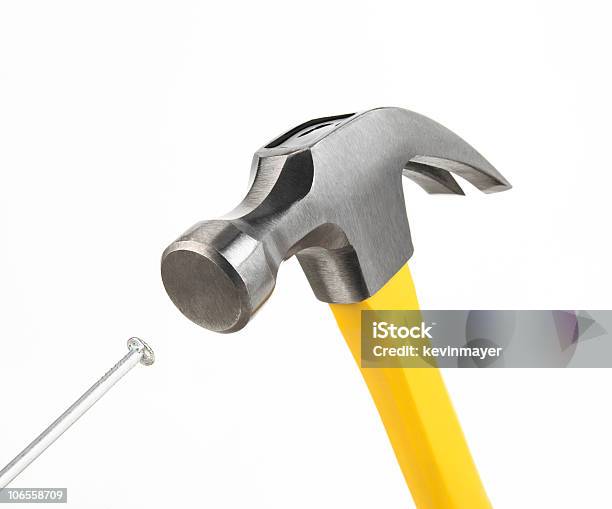 Hammer Hitting Nail Stock Photo - Download Image Now - Hammer, Nail - Work Tool, White Background