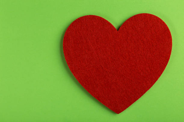 istock Red felt heart on bright green background. St. Valentine's day 1065588824