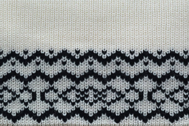 istock Stylized retro pattern knitted with wool of black and white threads, concept warm clothing 1065595070