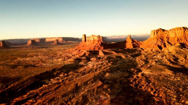 Beautiful grand drone shot of the American Southwest Monument Valley