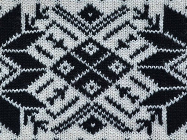 istock Stylized retro pattern knitted with wool of black and white threads, concept warm clothing 1065595162