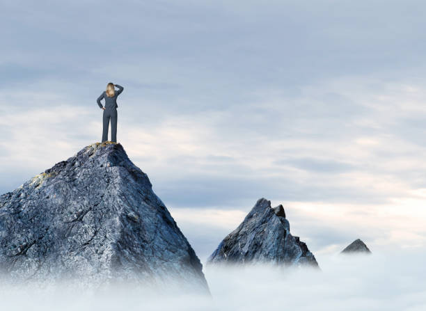 istock Businesswoman Standing On Mountain Top 1065597888
