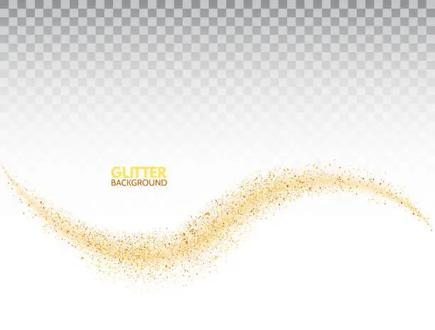 Vector illustration of Star dust on transparent background. Bright gold glitter wave. Golden stardust trail sparkling particles. Space comet tail. Vip luxury design template. Vector illustraion