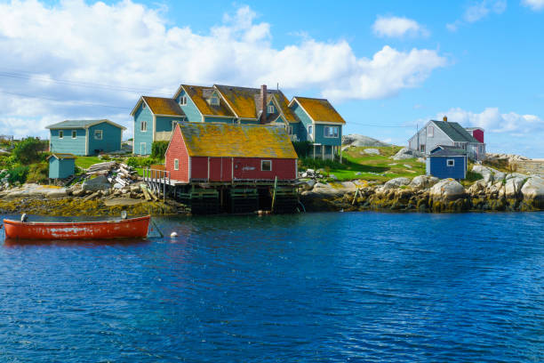 The fishing village Peggys Cove View of boats and houses, in the fishing village Peggys Cove, Nova Scotia, Canada halifax nova scotia stock pictures, royalty-free photos & images
