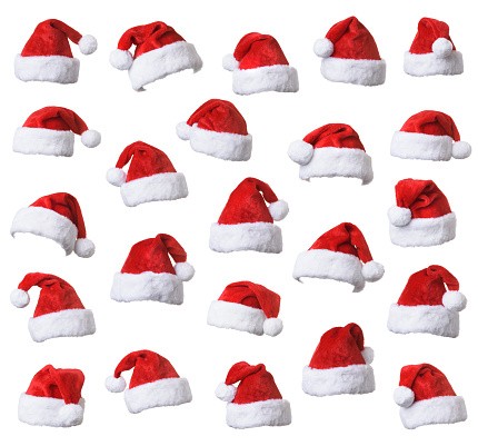 Colección de sombrero rojo de Santa Claus aislado en fondo blanco photo