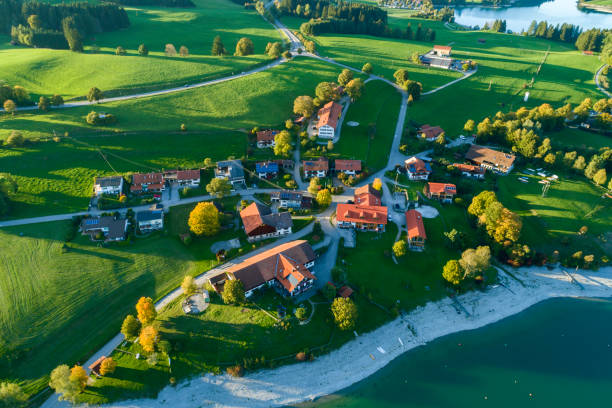 istock Village by the lake, aerial view 1065633886